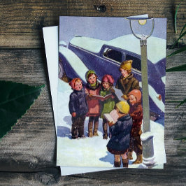 Tarjeta Festiva Villanceros Navideños Vintage Bajo las Estrellas 