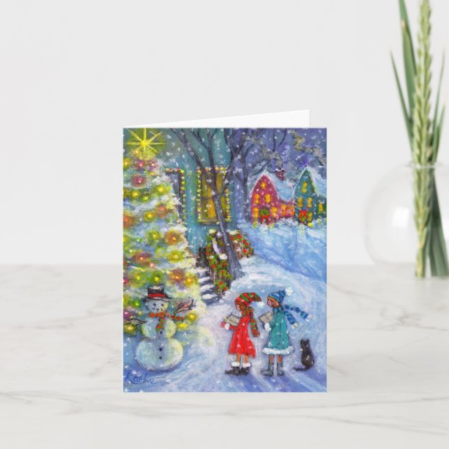 Tarjeta Festiva Villancicos para el muñeco de nieve (Anverso)