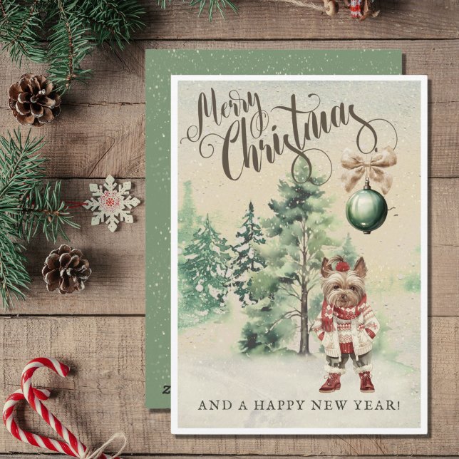 Tarjeta Festiva Viñage Yorkshire Terrier Dog (Subido por el creador)