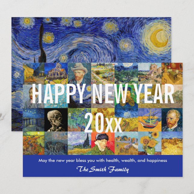 Tarjeta Festiva Vincent van Gogh - Feliz Año Nuevo (Anverso / Reverso)