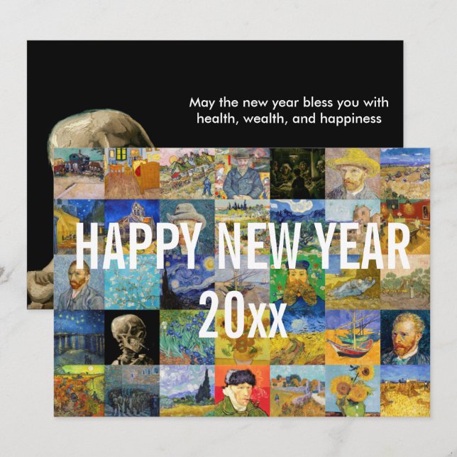 Tarjeta Festiva Vincent van Gogh - Feliz Año Nuevo (Anverso / Reverso)