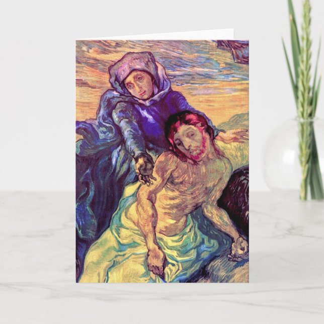 Tarjeta Festiva Vincent Van Gogh - La Pieta - Jesús y Virgen María (Anverso)