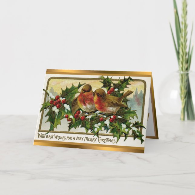 Tarjeta Festiva Viñeta 2 Robines Y Navidades Mistleto (Anverso)
