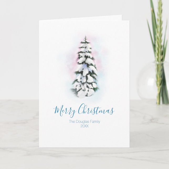 Tarjeta Festiva Viñeta de árbol de invierno acuarela (Anverso)