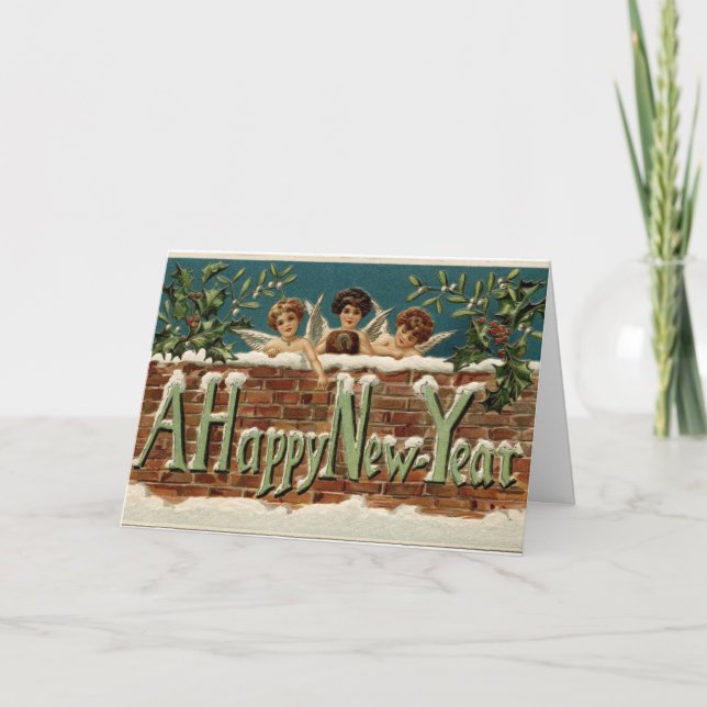 Tarjeta Festiva Viñeta Feliz Año Nuevo (Mensaje Dentro), (Anverso)