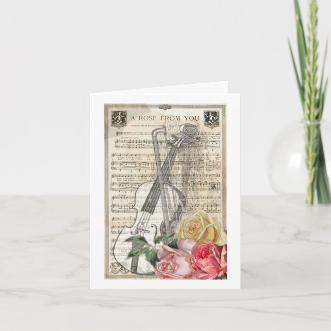 Tarjeta Festiva Viñeta Feliz Día de la Madre Música en violín con  (Anverso)