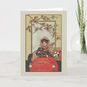 Tarjeta Festiva Viñeta Lady Merry Christmas Holly