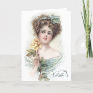 Tarjeta Festiva Viñeta Lady Yellow Rose Valentine Poem Romántico