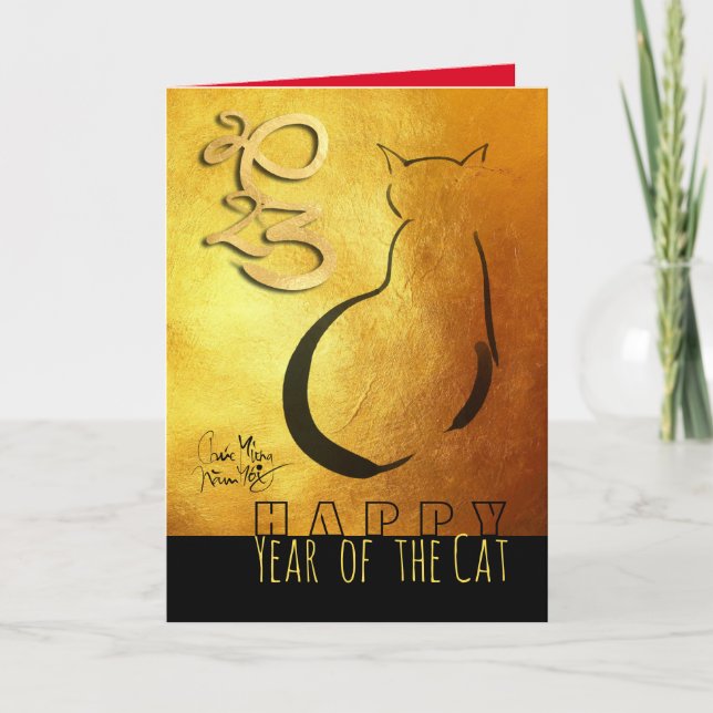 Tarjeta Festiva Viñeta original de gato Año Nuevo Vietnamita 2023  (Anverso)