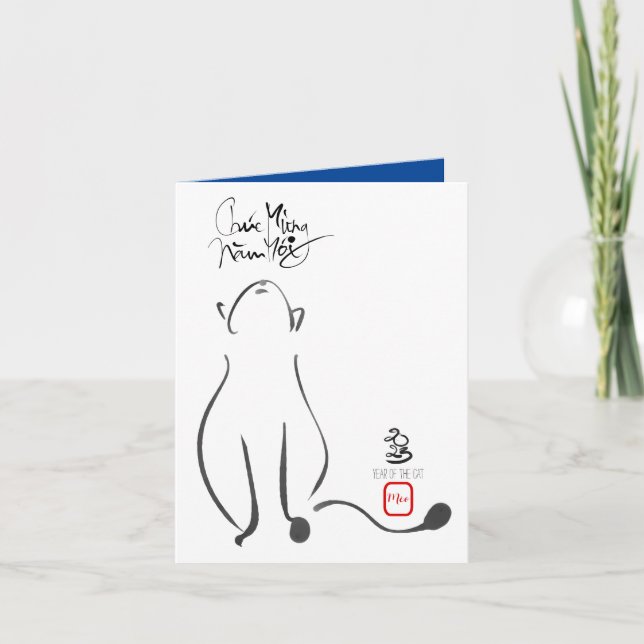 Tarjeta Festiva Viñeta original de gato Año Nuevo Vietnamita 2023  (Anverso)