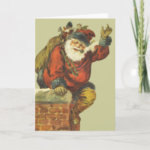 Tarjeta Festiva Viñeta Santa cayendo por la chimenea