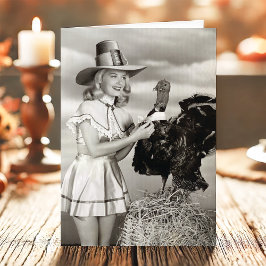 Tarjeta Festiva Viñeta Sexy Peregrino Turco Acción de Gracias