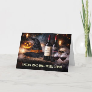 Tarjeta Festiva Vino de Halloween Humorístico con Botellas de Vino