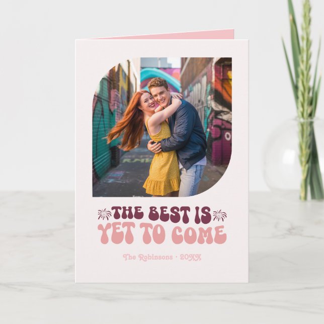 Tarjeta Festiva Vino espumoso Retro Rosé Glow Año Nuevo Retro Foto (Anverso)