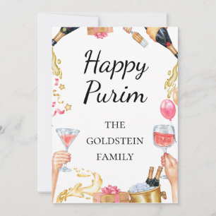Tarjeta Festiva Vino Tinto Purim Bebidas Champaign Mishloach Manot