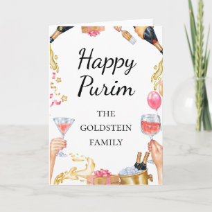 Tarjeta Festiva Vino Tinto Purim Bebidas Champaign Mishloach Manot