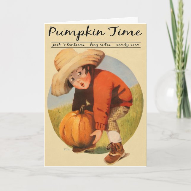 TARJETA FESTIVA VINTACIÓN "TIEMPO DE PUMPKIN" AUTUMN HARVEST (Anverso)