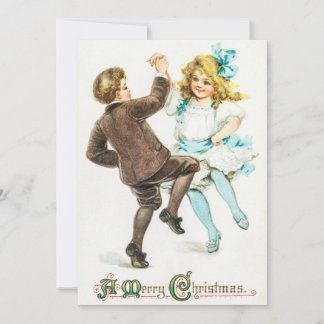 Tarjeta Festiva Vintage A Merry Christmas Boy and Chica Dance