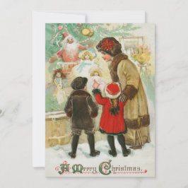 Tarjeta Festiva Vintage A Merry Christmas Family Mother and Child