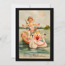 Vintage a mi Valentine Querubín y cisnes en barca