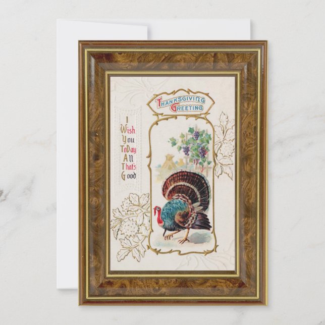 Tarjeta Festiva Vintage Acción de Gracias y Turquía (Anverso)