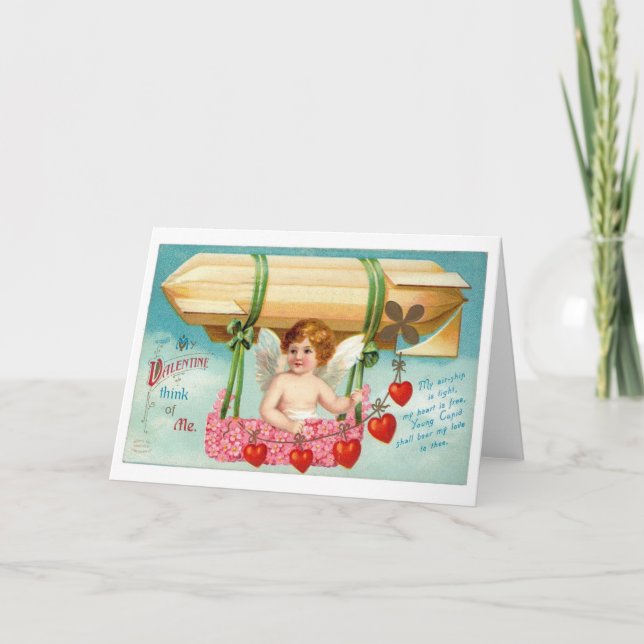 Tarjeta Festiva Vintage Airship Valentine Greeting Card (Anverso)