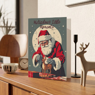 Tarjeta Festiva Vintage Americana Santa Pintando Reno Divertido