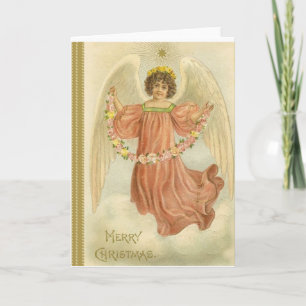 Tarjeta Festiva Vintage Angel Merry Christmas