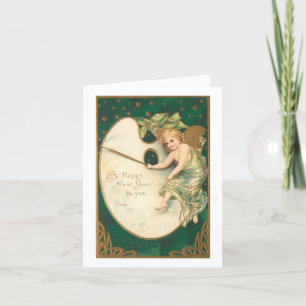 Tarjeta Festiva Vintage Angel New Year Holiday Card