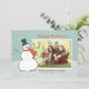 Tarjeta Festiva Vintage Aqua Winter Snowman Happy Holidays (Anverso de pie)