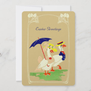 Tarjeta Festiva Vintage Art Nouveau Ducks Easter Holiday Card