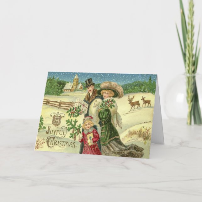 Tarjeta Festiva Vintage Art Victorian Navidades familiares (Anverso)