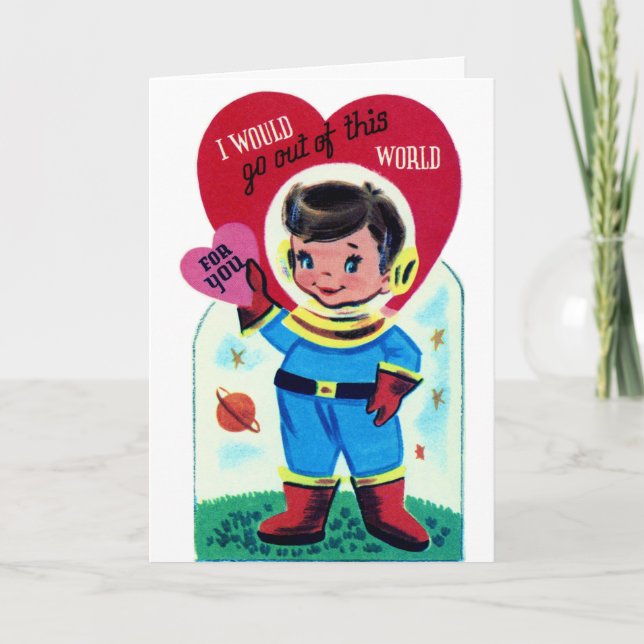 Tarjeta Festiva Vintage Astronaut Boy Valentine (Anverso)
