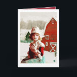 Tarjeta Festiva Vintage Barn Kitty Navidades con frontera blanca<br><div class="desc">Dulce imagen vintage de principios del siglo XX,  restaurada digitalmente y alterada por Maryskloset.</div>