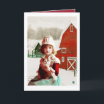 Tarjeta Festiva Vintage Barn Kitty Navidades con frontera blanca<br><div class="desc">Dulce imagen vintage de principios del siglo XX,  restaurada digitalmente y alterada por Maryskloset.</div>