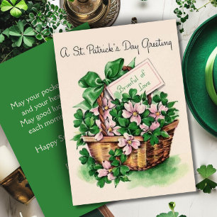 Tarjeta Festiva Vintage Basket of Flowers Personalizado St. Patric