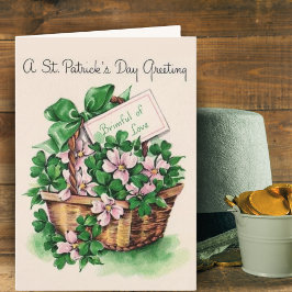 Tarjeta Festiva Vintage Basket Retro de Flores San Patricio