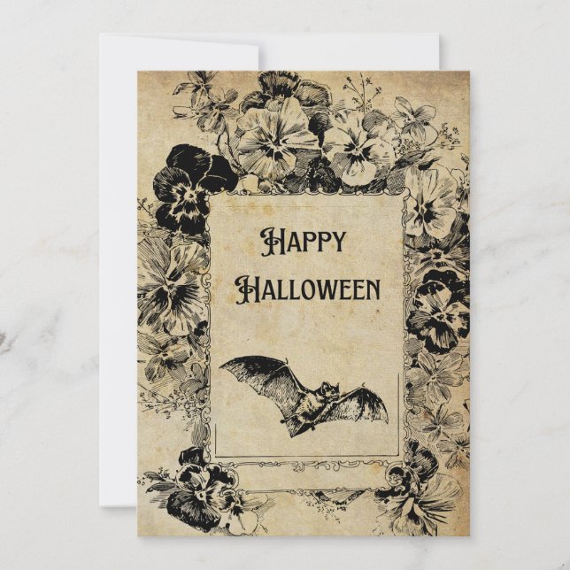 Tarjeta Festiva Vintage Bat Halloween (Anverso)
