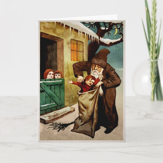 Tarjeta Festiva Vintage Belsnickel Holiday Card (Anverso)