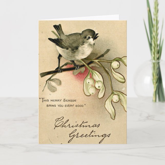 Tarjeta Festiva Vintage Bird Navidades (Anverso)