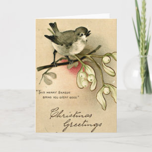 Tarjeta Festiva Vintage Bird Navidades