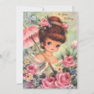 Tarjeta Festiva Vintage Birthday Flower Girl