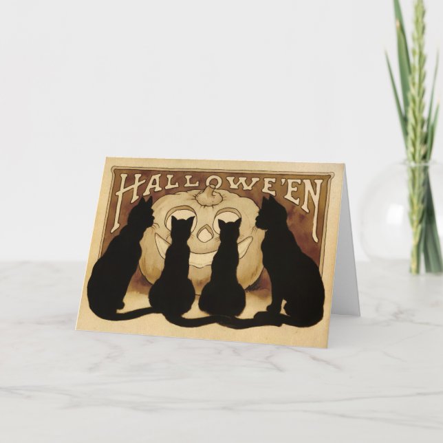 Tarjeta Festiva Vintage Black Cats Halloween Card (Anverso)