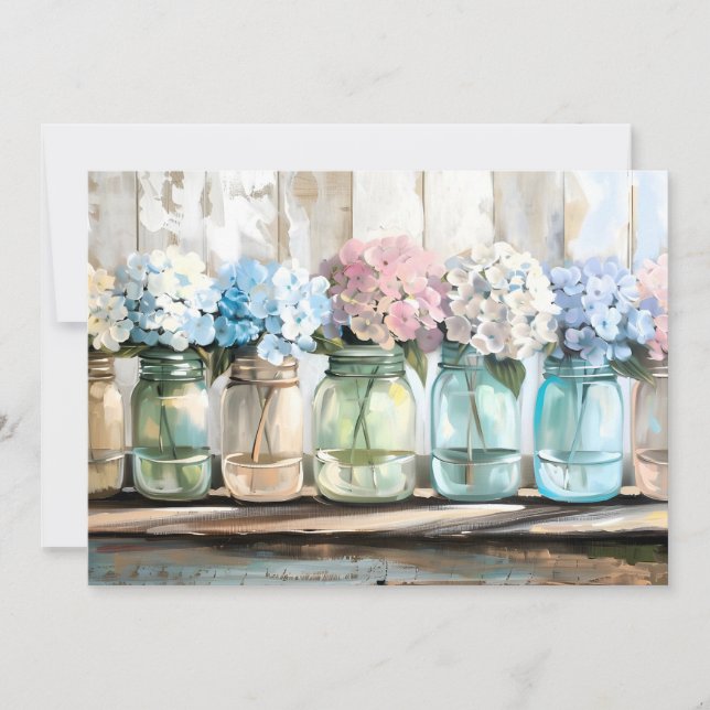 Tarjeta Festiva Vintage Blossom Hydrangea Mason Jars (Anverso)