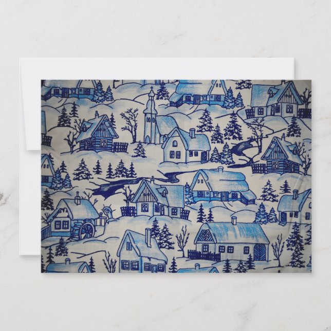 Tarjeta Festiva Vintage Blue Navidades Holiday Village (Anverso)