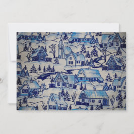 Tarjeta Festiva Vintage Blue Navidades Holiday Village