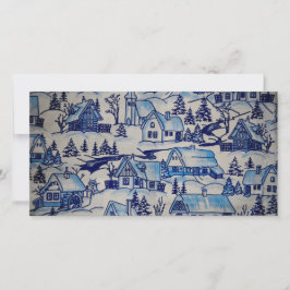 Tarjeta Festiva Vintage Blue Navidades Holiday Village