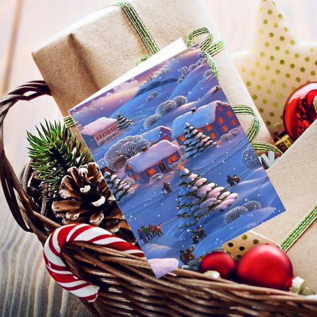 Tarjeta Festiva Vintage Blue Navidades Winter Wonderland Snow (Subido por el creador)