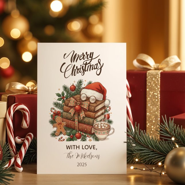 Tarjeta Festiva Vintage Book Lover Christmas (Subido por el creador)