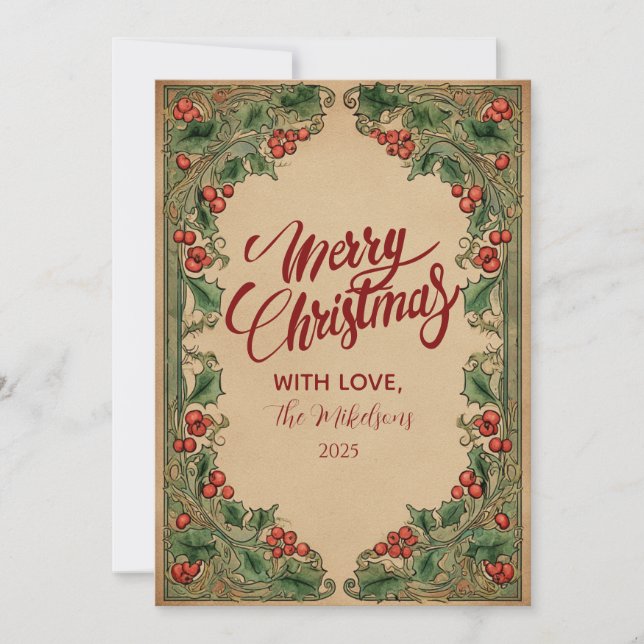 Tarjeta Festiva Vintage Botanical Holiday (Anverso)